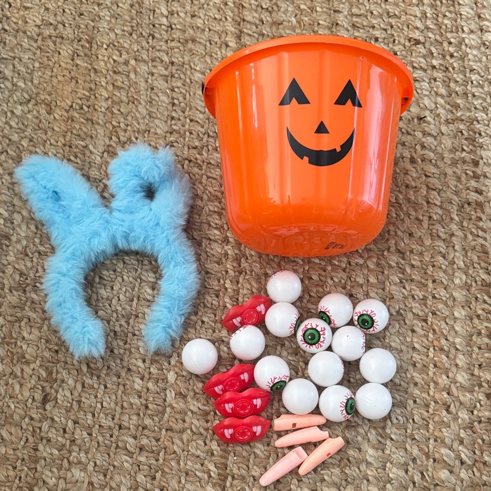 Halloween Pumpkin trick or treat Bucket party favors bunny Headband bundle